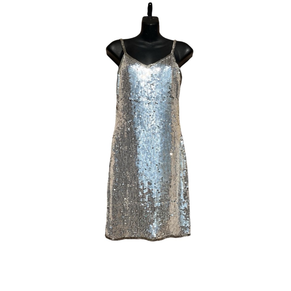 Papell Boutique Evening Silver sequin dress
